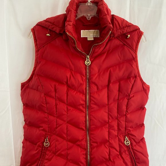 Michael Kors Jackets & Blazers - Michael Kors Red w/ Removable Hoodie Puffer Sleeveless Vest EUC Women's Size M